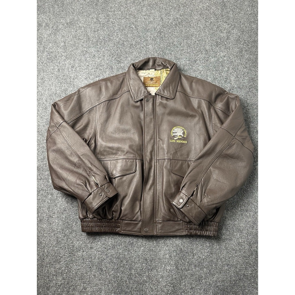 Mens‎ Leather Life Members North American Hunting Club Brown Jacket, Size XL